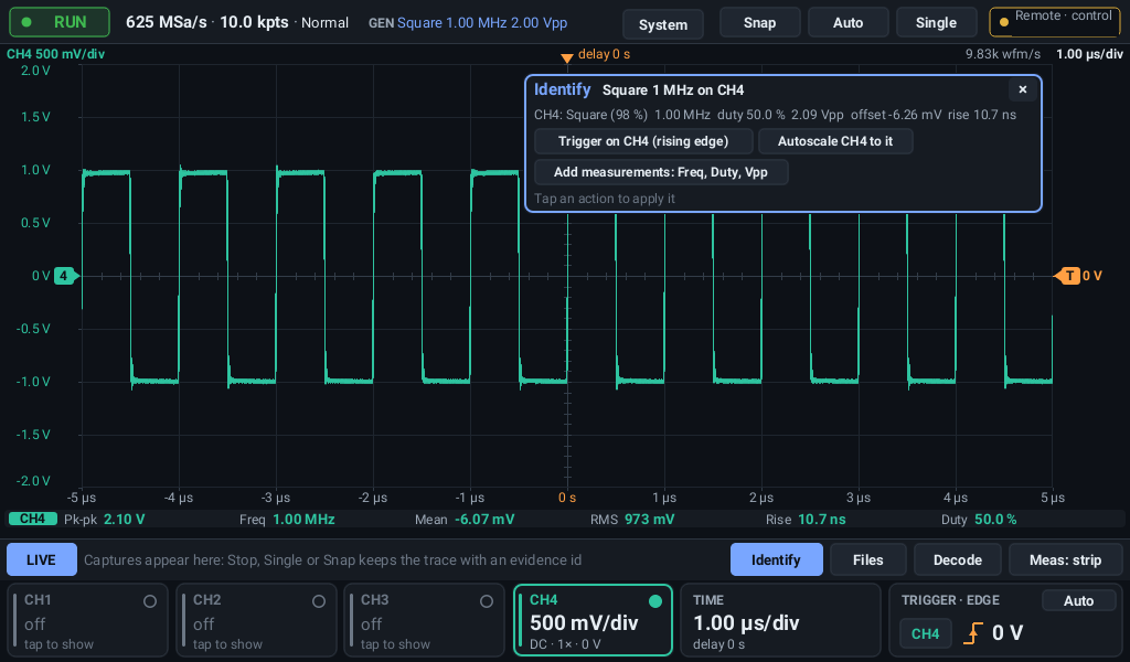 Identify card naming a 1 MHz square wave on CH4